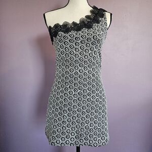 Waimari *Altered* Black & White Embroidered Eyelet One Shoulder Lace Mini Dress